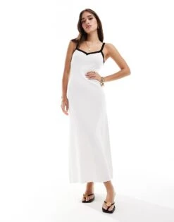 Pretty Lavish Contrast Knit Midaxi Slip Dress In Cream For Women Cream/black -Pretty Lavi Clothing Shop 206342007 3