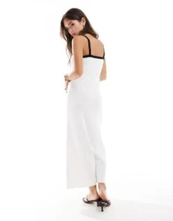 Pretty Lavish Contrast Knit Midaxi Slip Dress In Cream For Women Cream/black -Pretty Lavi Clothing Shop 206342007 4