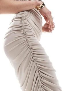 Pretty Lavish Ruched One Shoulder Midaxi Dress In Stone For Women -Pretty Lavi Clothing Shop 206342013 3