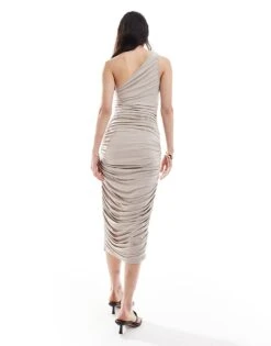 Pretty Lavish Ruched One Shoulder Midaxi Dress In Stone For Women -Pretty Lavi Clothing Shop 206342013 4
