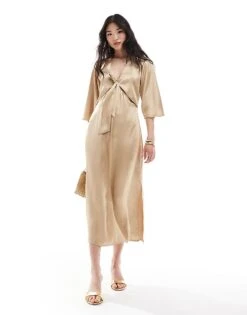 Pretty Lavish Tie Front Satin Midaxi Dress In Irish Cream For Women -Pretty Lavi Clothing Shop 206342045 1 irishcream 1
