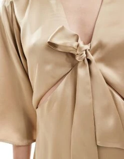 Pretty Lavish Tie Front Satin Midaxi Dress In Irish Cream For Women -Pretty Lavi Clothing Shop 206342045 3