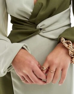 Pretty Lavish Knot Front Contrast Midi Dress In Olive And Sage For Women Olive/sage -Pretty Lavi Clothing Shop 206345204 3