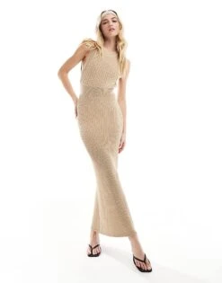 Pretty Lavish Crochet Knit Maxi Dress In Beige For Women -Pretty Lavi Clothing Shop 206413451 1 beige 1