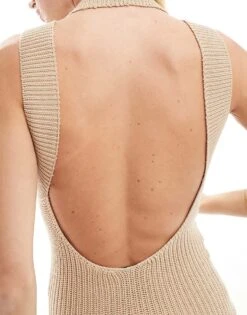 Pretty Lavish Crochet Knit Maxi Dress In Beige For Women -Pretty Lavi Clothing Shop 206413451 3