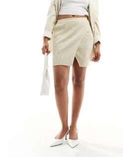 Pretty Lavish Foldover Knit Mini Skirt In Beige For Women