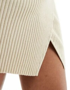 Pretty Lavish Foldover Knit Mini Skirt In Beige For Women -Pretty Lavi Clothing Shop 206413471 5