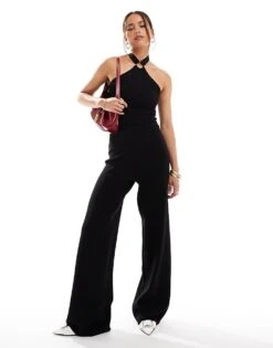 Pretty Lavish Ring Detail Knit Jumpsuit In Black For Women