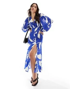 Pretty Lavish Backless Balloon Sleeve Midaxi Dress In Cobalt For Women