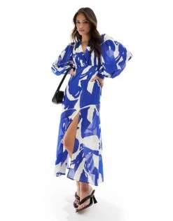 Pretty Lavish Backless Balloon Sleeve Midaxi Dress In Cobalt For Women -Pretty Lavi Clothing Shop 206495296 3