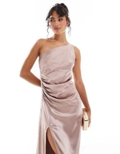 Pretty Lavish Bridesmaid Amelia One Shoulder Ruched Satin Maxi Dress In Amethyst For Women -Pretty Lavi Clothing Shop 206732744 1 amethyst 1