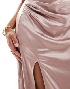 Pretty Lavish Bridesmaid Amelia One Shoulder Ruched Satin Maxi Dress In Amethyst For Women -Pretty Lavi Clothing Shop 206732744 3