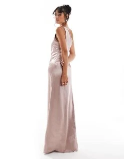 Pretty Lavish Bridesmaid Amelia One Shoulder Ruched Satin Maxi Dress In Amethyst For Women -Pretty Lavi Clothing Shop 206732744 4