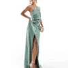 Pretty Lavish Bridesmaid Amelia One Shoulder Ruched Satin Maxi Dress In Eucalyptus For Women Eucalyptus Green -Pretty Lavi Clothing Shop 206732801 1 eucalyptusgreen