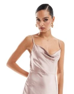 Pretty Lavish Bridesmaid Keisha Satin Cowl Neck Maxi Dress In Amethyst For Women -Pretty Lavi Clothing Shop 206732819 4