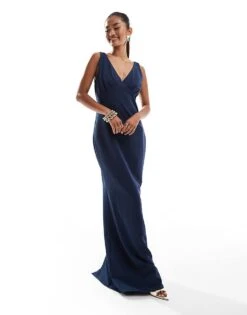 Pretty Lavish Bridesmaid Crepe Maxi In Midnight Navy For Women -Pretty Lavi Clothing Shop 206732828 1 navy 1