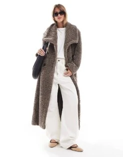 Pretty Lavish Shaggy Textured Teddy Coat In Taupe For Women -Pretty Lavi Clothing Shop 206744630 1 taupe 1