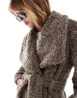 Pretty Lavish Shaggy Textured Teddy Coat In Taupe For Women -Pretty Lavi Clothing Shop 206744630 3