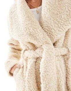 Pretty Lavish Shaggy Textured Teddy Coat In Cream For Women -Pretty Lavi Clothing Shop 206744636 4