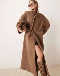 Pretty Lavish Oversized Tailored Coat In Taupe For Women