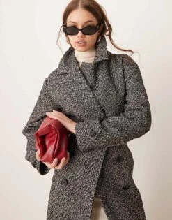 Pretty Lavish Belted Long Coat In Salt And Pepper For Women Salt & Pepper