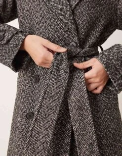 Pretty Lavish Belted Long Coat In Salt And Pepper For Women Salt & Pepper -Pretty Lavi Clothing Shop 206744665 3