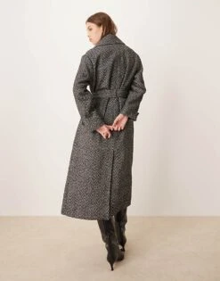 Pretty Lavish Belted Long Coat In Salt And Pepper For Women Salt & Pepper -Pretty Lavi Clothing Shop 206744665 4