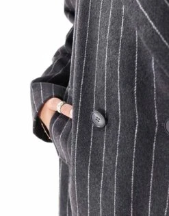 Pretty Lavish Pinstripe Coat In Charcoal Grey For Women Charcoal & White -Pretty Lavi Clothing Shop 206744671 3