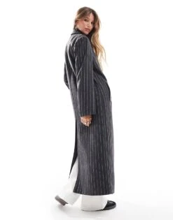 Pretty Lavish Pinstripe Coat In Charcoal Grey For Women Charcoal & White -Pretty Lavi Clothing Shop 206744671 4
