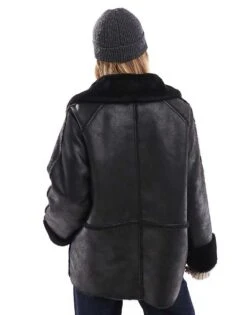 Pretty Lavish Oversized Aviator Coat In Black For Women -Pretty Lavi Clothing Shop 206744677 4