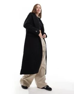 Pretty Lavish Boxy Felted Coat In Black Marl For Women -Pretty Lavi Clothing Shop 206744691 1 black 1