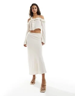 Pretty Lavish Textured Crop Top And Midaxi Skirt Co-ord In Cream