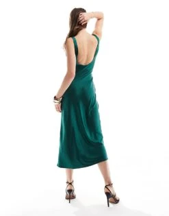 Pretty Lavish Satin Midi Dress In Emerald For Women -Pretty Lavi Clothing Shop 206916691 2