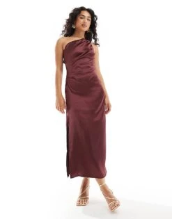 Pretty Lavish Amelia One Shoulder Satin Midi Dress In Plum For Women -Pretty Lavi Clothing Shop 206916699 1 plum 1