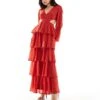 Pretty Lavish Long Sleeve Cut-out Maxi Dress In Red For Women -Pretty Lavi Clothing Shop 206916707 1 red