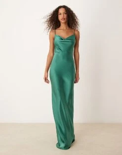 Pretty Lavish Keisha Satin Maxi Dress In Emerald Green For Women