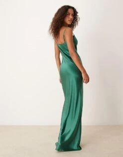 Pretty Lavish Keisha Satin Maxi Dress In Emerald Green For Women -Pretty Lavi Clothing Shop 206916723 4