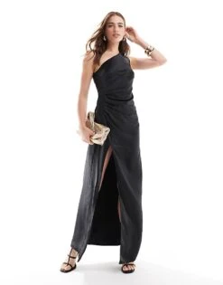 Pretty Lavish Amelia One Shoulder Satin Maxi Dress In Black For Women -Pretty Lavi Clothing Shop 206916724 1 black 1