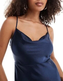 Pretty Lavish Bridesmaid Keisha Satin Maxi Dress In Midnight Navy For Women -Pretty Lavi Clothing Shop 206916739 4