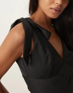 Pretty Lavish Bow Shoulder Satin Midaxi Dress In Black For Women -Pretty Lavi Clothing Shop 206916740 3