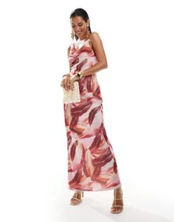 Pretty Lavish Keisha Cowl Neck Maxi Dress In Feather Print For Women