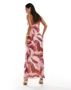 Pretty Lavish Keisha Cowl Neck Maxi Dress In Feather Print For Women -Pretty Lavi Clothing Shop 206916755 3