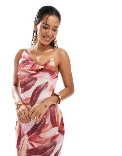 Pretty Lavish Keisha Cowl Neck Maxi Dress In Feather Print For Women -Pretty Lavi Clothing Shop 206916755 4