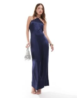 Pretty Lavish Halter Satin Maxi Dress In Midnight Navy For Women -Pretty Lavi Clothing Shop 206916764 1 midnightnavy 1