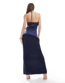 Pretty Lavish Halter Satin Maxi Dress In Midnight Navy For Women -Pretty Lavi Clothing Shop 206916764 3