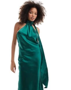 Pretty Lavish Satin Scarf Midaxi Dress In Emerald For Women -Pretty Lavi Clothing Shop 206916789 4