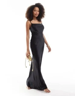 Pretty Lavish Bridesmaid Keisha Satin Maxi Dress In Black For Women