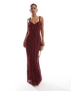 Pretty Lavish Sweetheart Ruffle Maxi Dress In Wine For Women -Pretty Lavi Clothing Shop 206916812 1 wine 1