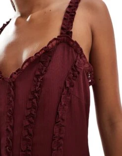 Pretty Lavish Sweetheart Ruffle Maxi Dress In Wine For Women -Pretty Lavi Clothing Shop 206916812 2