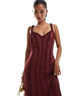 Pretty Lavish Sweetheart Ruffle Maxi Dress In Wine For Women -Pretty Lavi Clothing Shop 206916812 3